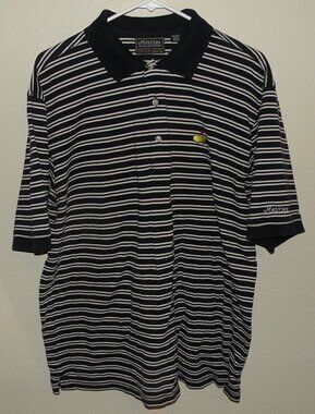 Masters Collection Men’s Large SS Polo Black/White Striped Pima Cotton Augusta